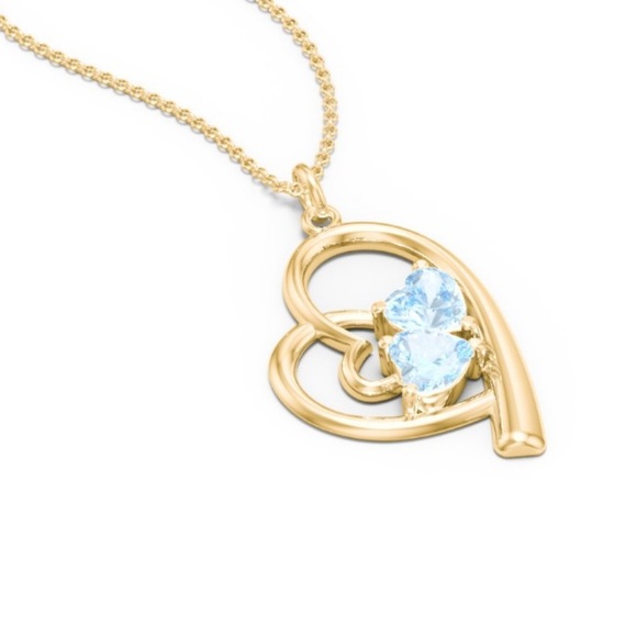 NWT Intertwined Heart In Heart Pendant with 2 Gemstones - Picture 2 of 4